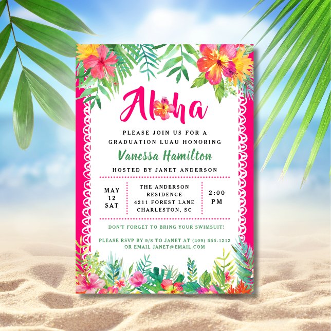 Aloha Luau Parti Tropical Graduation Invitation (Créateur téléchargé)