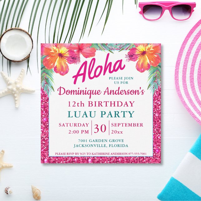 Aloha Luau Parties scintillant rose Carré Hibiscus (Créateur téléchargé)
