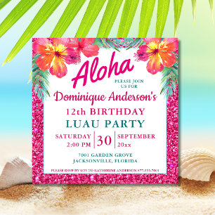 Aloha Luau Parties scintillant rose Carré tropical