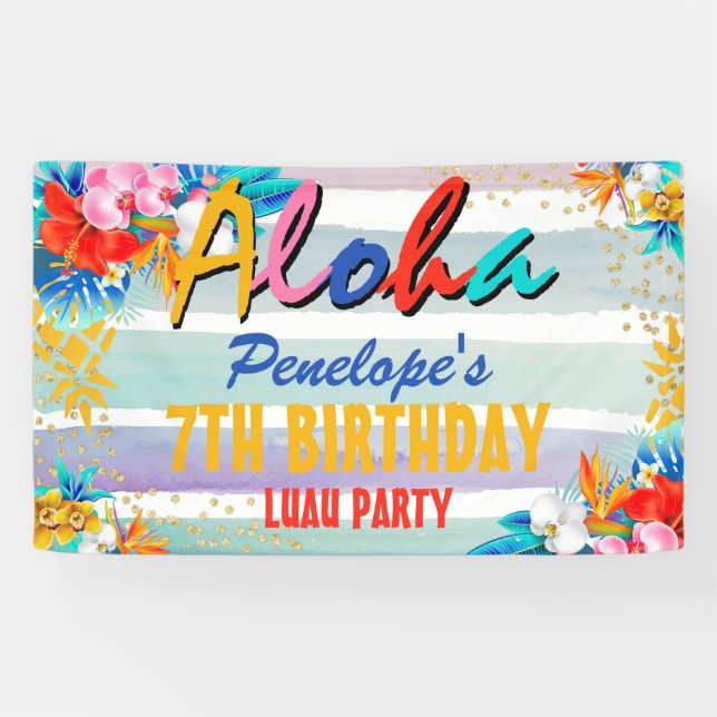 Aloha Luau Parties scintillant tropicale Bannière  (Horizontal)