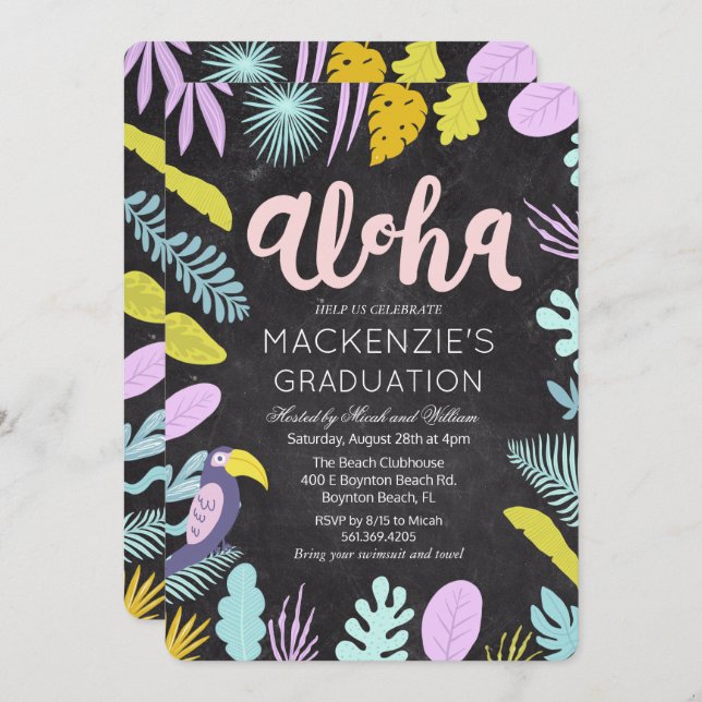 Aloha Luau Tropical Graduation Party Invitation (Devant / Derrière)