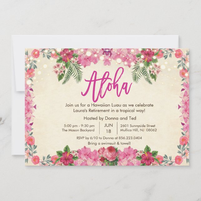 Aloha Luau Tropical Retirement Party Invitation (Devant)