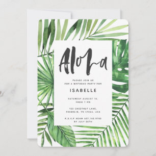 Aloha palme tropicale feuille & script invitation