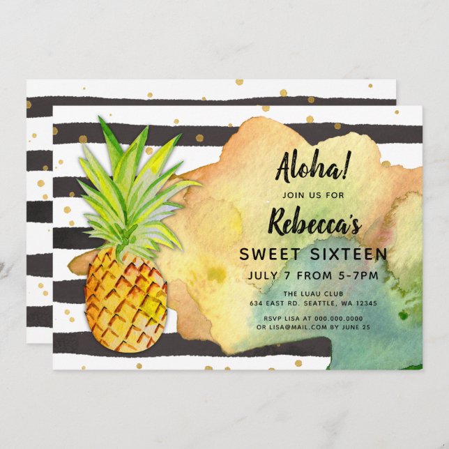 Aloha Pineapple fête d'anniversaire Invitations (Devant / Derrière)