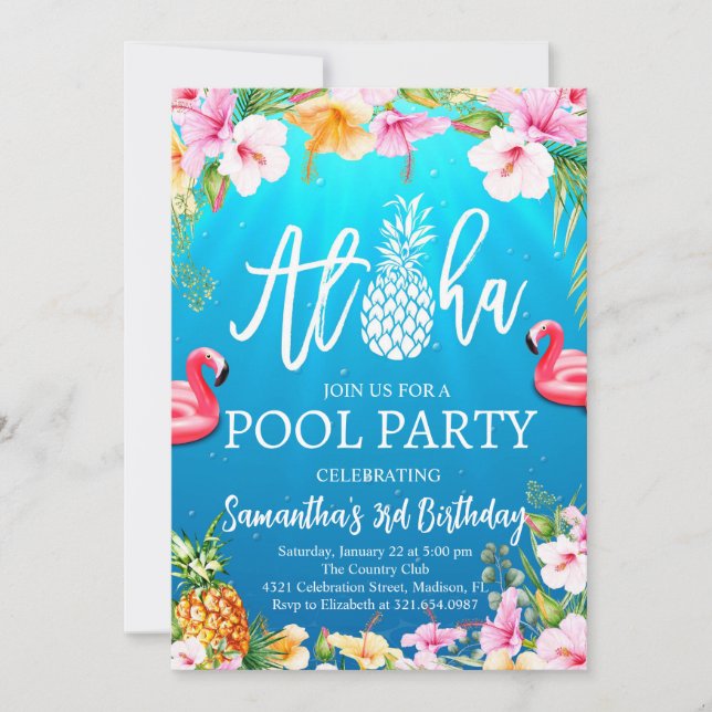 Aloha Pool Party Anniversaire Invitation (Devant)