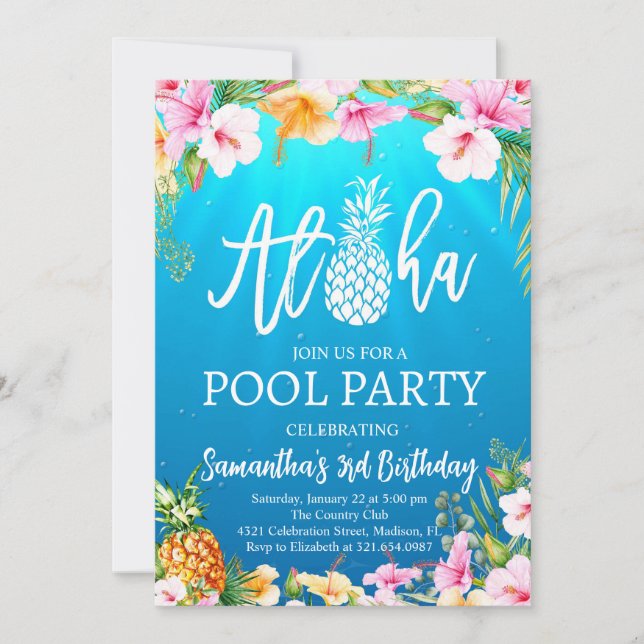 Aloha Pool Party Anniversaire Invitation (Devant)