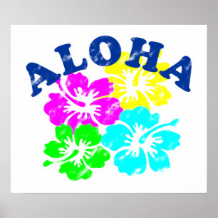 Aloha Poster vintage coloré Fleurs hawaïennes