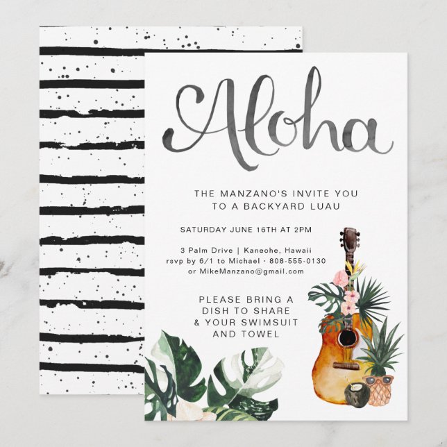 Aloha Summer Luau Party Invitation (Devant / Derrière)