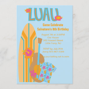Aloha Surf Board Hawaiian Birthday Invitation