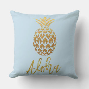 Aloha Tropical Ananas Coussin bleu et or à huile