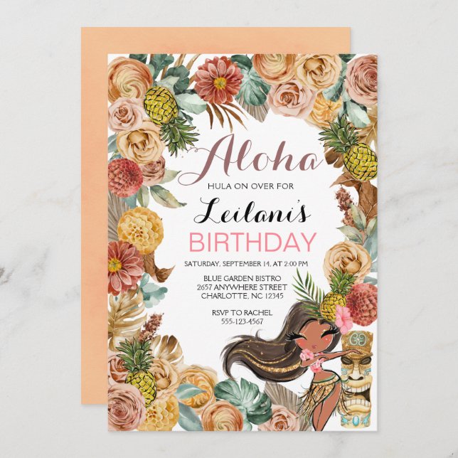 Aloha Tropical Boho Luau Invitation Anniversaire (Devant / Derrière)