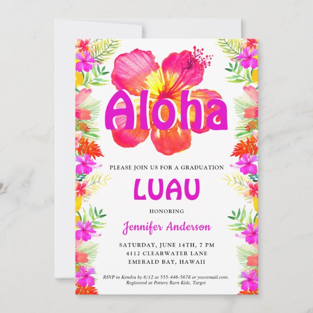 Aloha Tropical Luau Graduation Invitation (Devant)