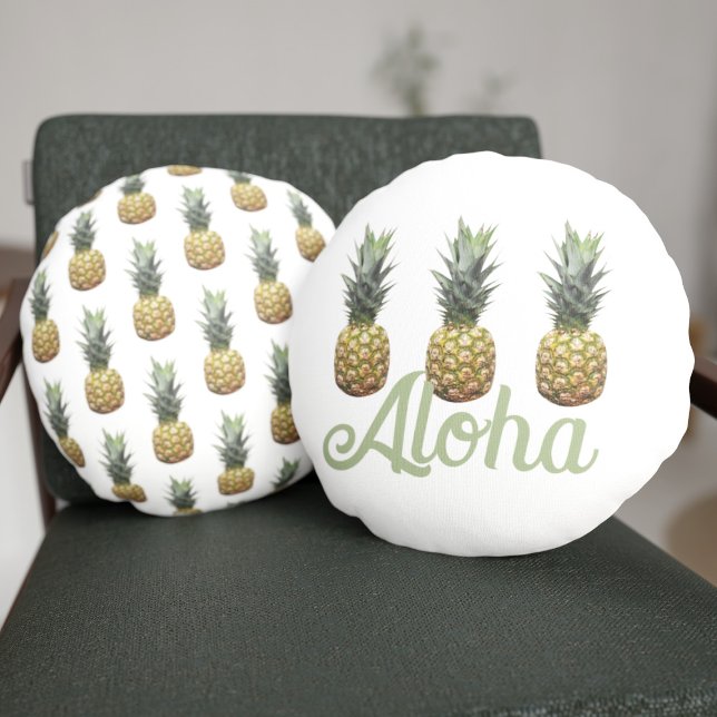Aloha Tropical Motif Ananas Coussin rond (Aloha! You get double sided pineapples on this round pillow 🍍🍍)