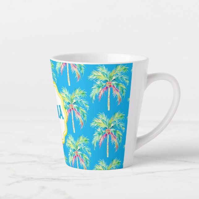 Aloha Tropical Palm Tree Blue Latte Mug (Droite)