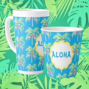 Aloha Tropical Palm Tree Blue Latte Mug