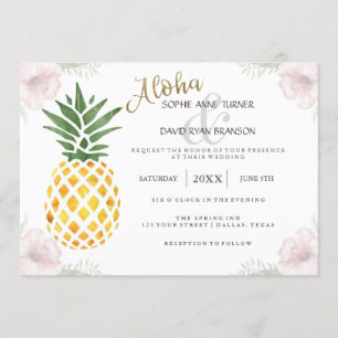Aloha Tropical Pineapple Beach Wedding Invitation