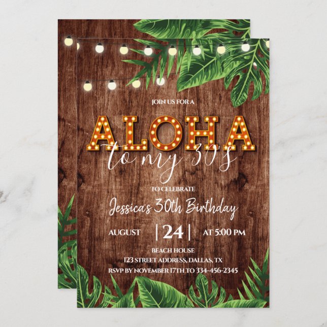 Aloha Tropical Rustique Invitation d'anniversaire (Devant / Derrière)