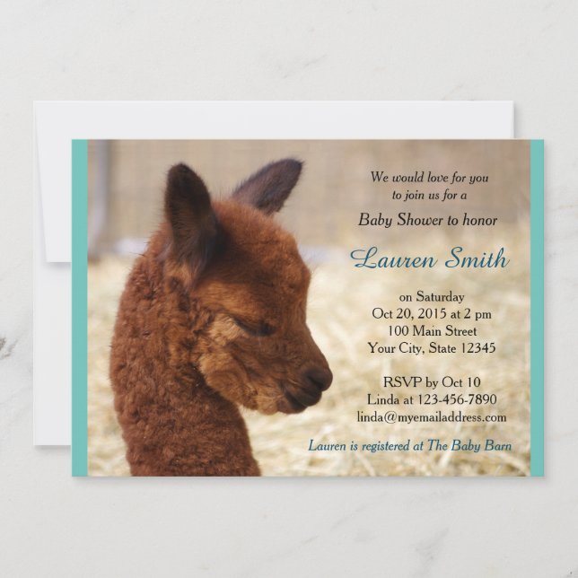 Alpaca Baby Shower Invitations Gary (Devant)
