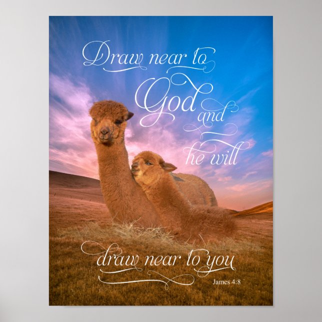 Alpaca Bible Verse Dessiner près de Dieu Poster (Devant)