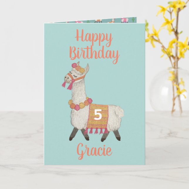 Alpaca carte d'âge d'anniversaire personnalisée (Fleur jaune)