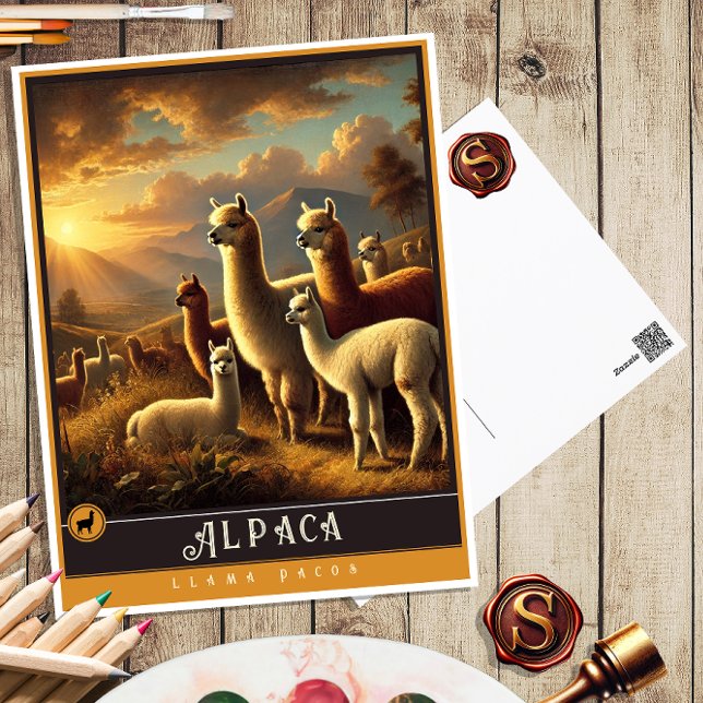Alpaca | Carte postale Famille Vintage Animal (Créateur téléchargé)