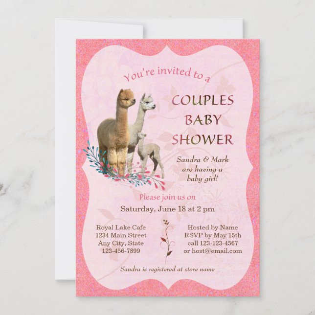 Alpaca Famille Couples Baby shower Invitation fill (Devant)