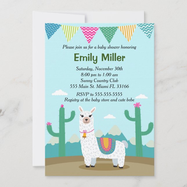 Alpaca Llama Baby shower Invitation (Devant)