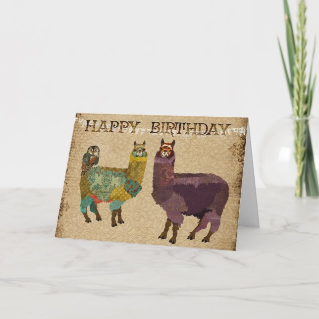 Alpacas et carte d'anniversaire de la Chouette Tur (Devant)