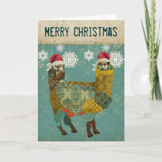 Alpaga d'or et carte de Noël de hibou