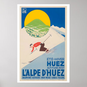 Alpe d'Huez France Affiche de Ski Vintage