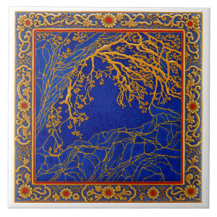 Alpes françaises Carreaux de céramique bleu or + C