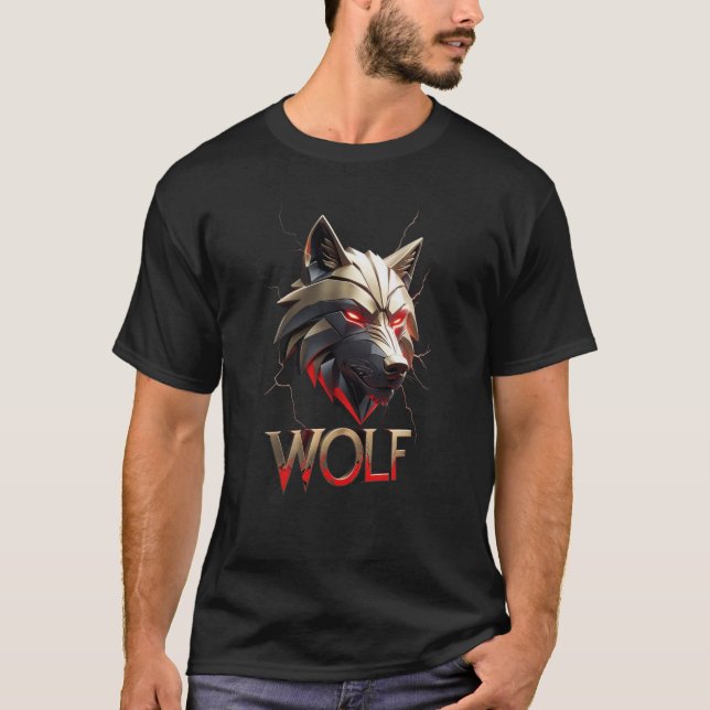 Alpha Wolf Head Graphic T-Shirt - Red Glow Eyes (Devant)