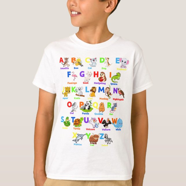 Alphabet Animal ABCs Apprentissage Garçon T-shirt (Devant)