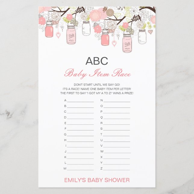Alphabet Baby Item Baby shower Jeu IMPRIMÉ (Devant)