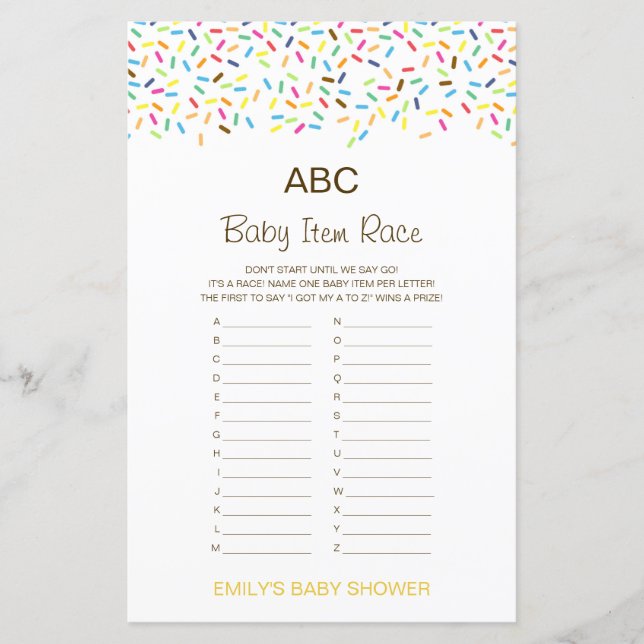 Alphabet Baby Item Baby shower Jeu IMPRIMÉ (Devant)