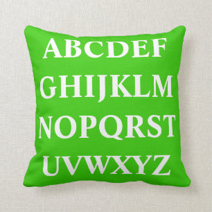 ALPHABET BLANC sur coussin vert clair