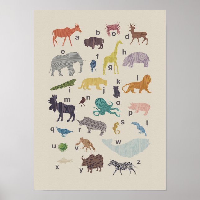Alphabet Bois Grain Poster animal (Devant)