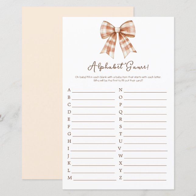 Alphabet de Baby shower de fille de la croupe rose (Devant / Derrière)