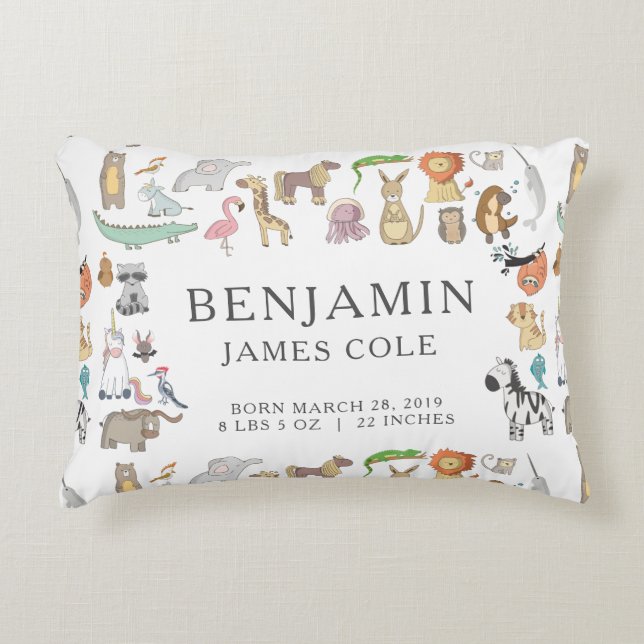 Alphabet des Animaux | Coussin de Naissance pour l (Devant)