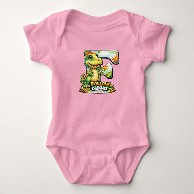 🦖💖 Alphabet Dino “F” Bébé Body Manches Courtes � (Devant)