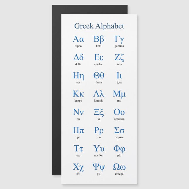 Alphabet grec étroit vertical (Devant / Derrière)