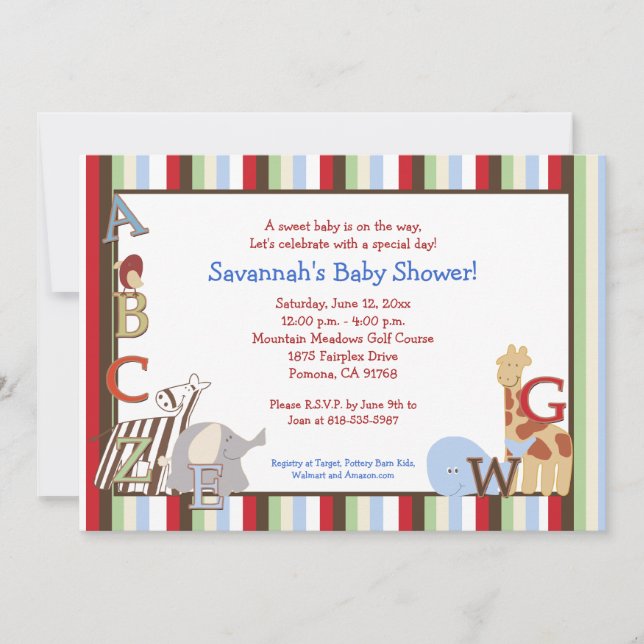 Alphabet Jungle Soup 5x7 Baby shower Invitation (Devant)