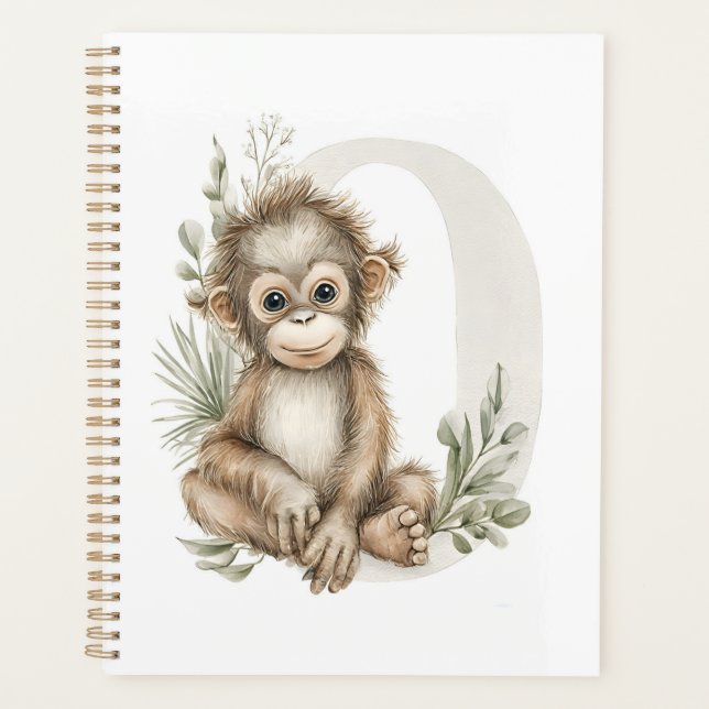 Alphabet mignon orang-outan bébé aquarelle (Devant)