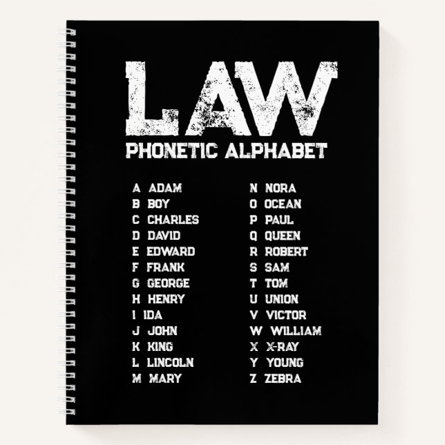 Alphabet phonétique du droit – Cahier à spirale no (Devant)
