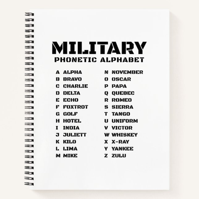 Alphabet phonétique pour l'armée – Cahier à lignes (Devant)