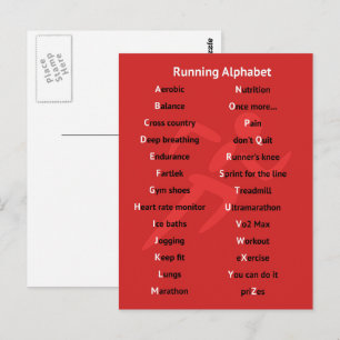 Alphabet pour coureurs carte postale rouge