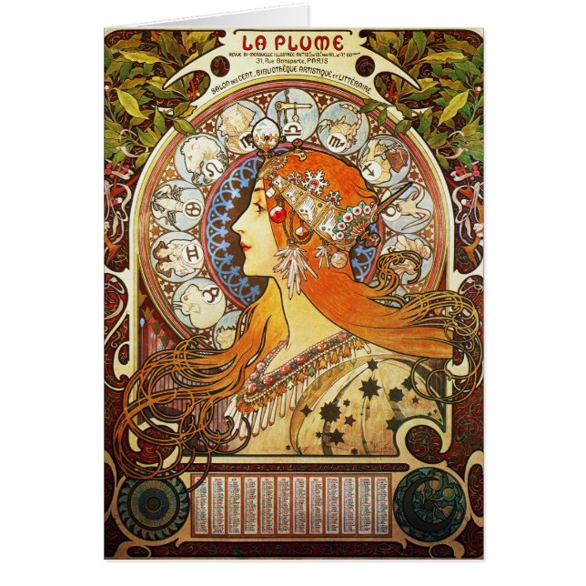 Alphonse Mucha La Plume Zodiac Art Nouveau Vintage (Devant)