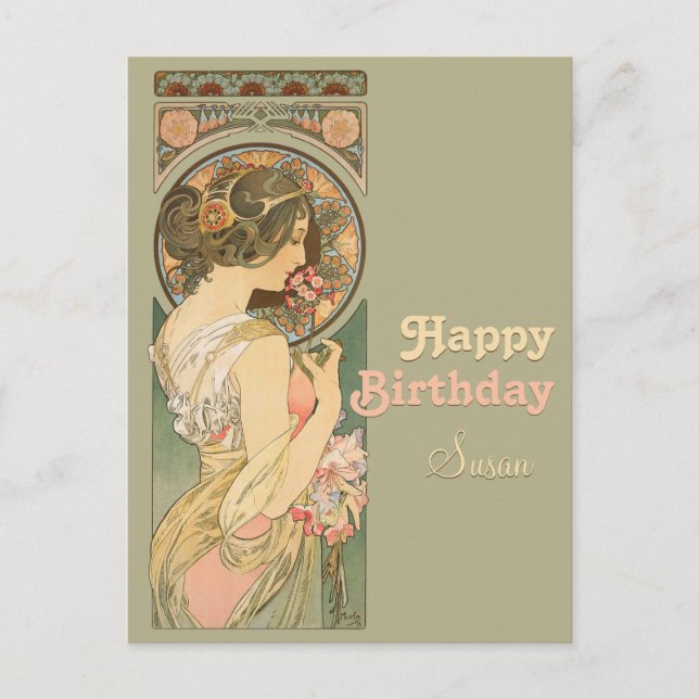 Alphonse Mucha Primrose CC0637 Carte postale Anniv (Devant)