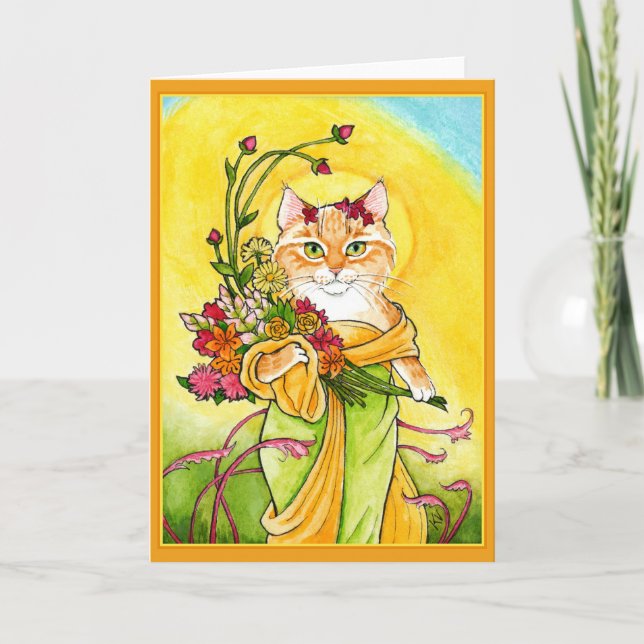 Alphonse Mucha spoof mignon chat carte de voeux (Devant)