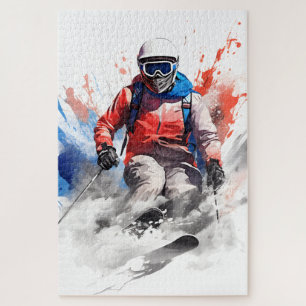 Alpine Adventure : Watercolor Skier Jigsaw Puzzle